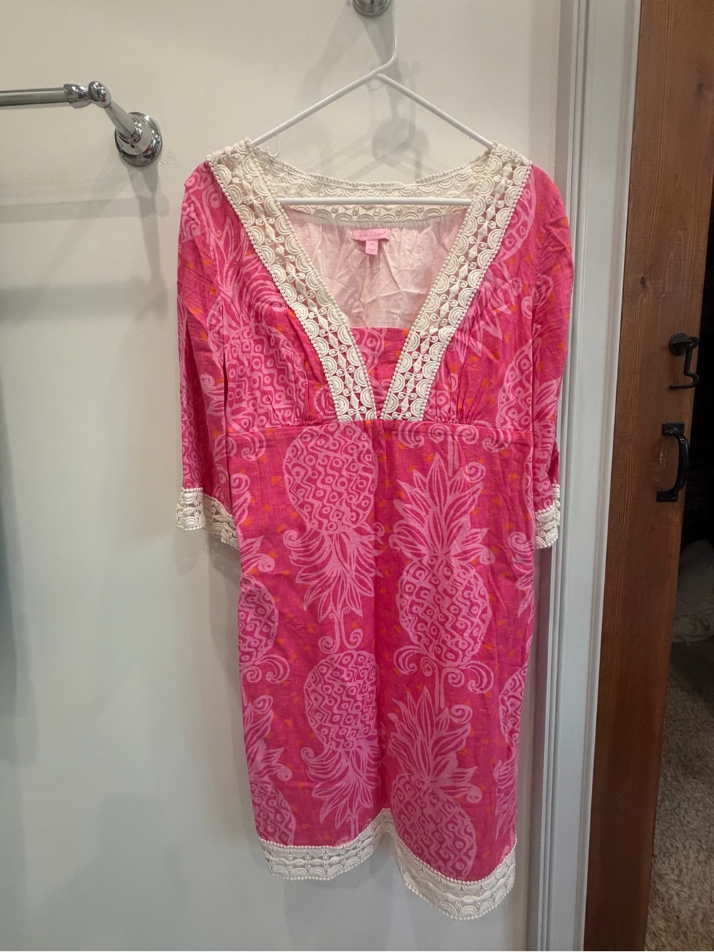 Lilly Pulitzer Pink Pineapple-Print Lace-Trim Midi Dress